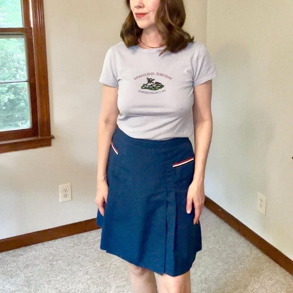 Vtg 70s Americana Navy A-Line Pleated Wrap Skort | Coastal Prep Sporty Small